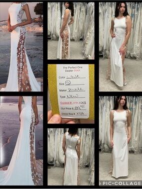 White Sheer Lace Side Panel Evening Dress